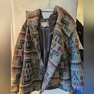 Tribal patterned, wool, pea coat